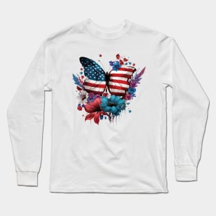 4th of July Floral Butterfly Long Sleeve T-Shirt